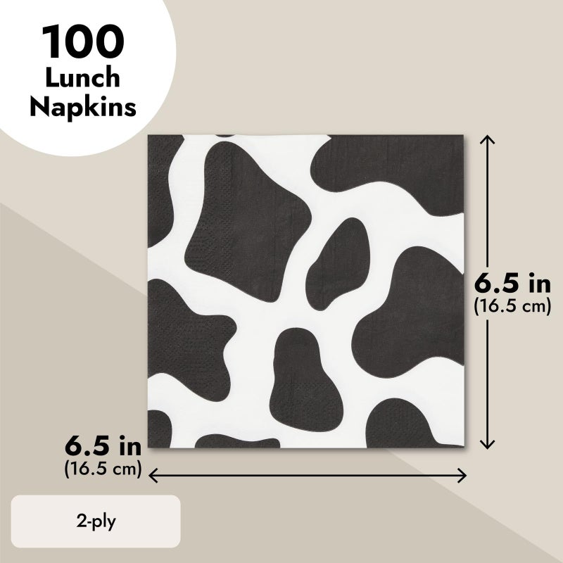 Blue Panda 100 Pack Cow Print Napkins for Farm Animal Birthday Party Supplies (2-Ply, 6.5 x 6.5 In) - Image 3